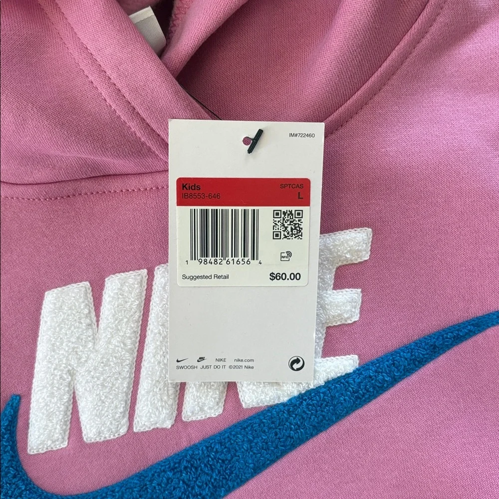 Nike Kids Girls fleece lined hoodie sweatshirt large NWT